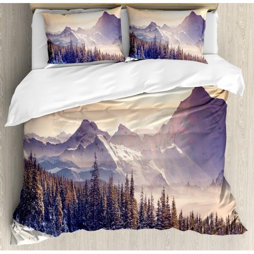  Ambesonne Unicorn Home and Kids Decor Duvet Cover Set, Unicorn Galloping on Curved Swirled Tree Branches in Forest Theme Design, A Decorative 3 Piece Bedding Set with Pillow Shams,