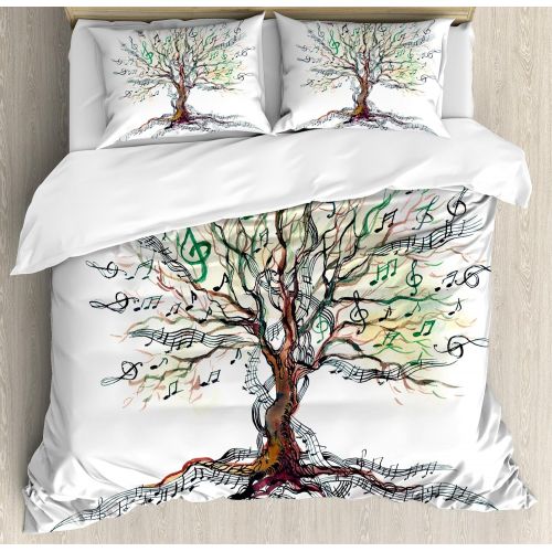  Ambesonne Unicorn Home and Kids Decor Duvet Cover Set, Unicorn Galloping on Curved Swirled Tree Branches in Forest Theme Design, A Decorative 3 Piece Bedding Set with Pillow Shams,