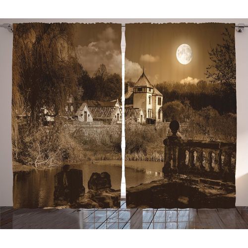 Ambesonne Gothic Curtains, Ornate Swirling Branches with Roses Garden Flower Grunge Style European, Living Room Bedroom Window Drapes 2 Panel Set, 108 W X 84 L inches, Vermilion Bl