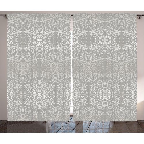  Ambesonne Grey Curtains, Victorian Lace Flowers and Leaves Retro Background Old Fashioned Graphic Print, Living Room Bedroom Window Drapes 2 Panel Set, 108 W X 84 L Inches, Warm Ta