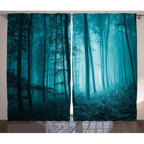  Ambesonne Lake House Decor Curtains, Stream Flowing in The Forest Over Mossy Rocks Tree Foliage Splash Summertime Hiking, Living Room Bedroom Decor, 2 Panel Set, 108 W X 90 L inche