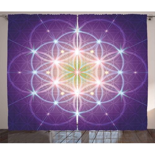  Ambesonne Purple and Turquoise Curtains, Hippie Ombre Mandala Inner Peace and Meditation with Ornamental Art, Living Room Bedroom Window Drapes 2 Panel Set, 108 W X 84 L inches, Pu