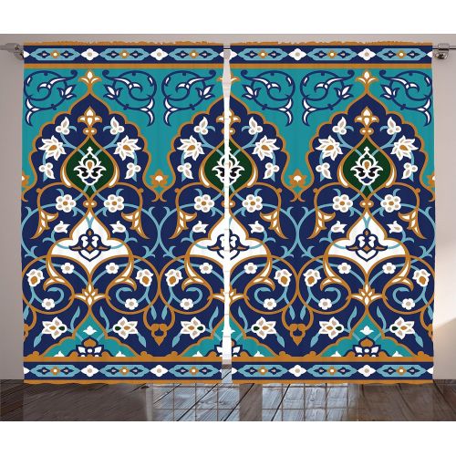  Ambesonne Purple and Turquoise Curtains, Hippie Ombre Mandala Inner Peace and Meditation with Ornamental Art, Living Room Bedroom Window Drapes 2 Panel Set, 108 W X 84 L inches, Pu