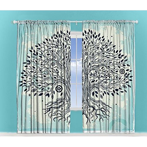  Ambesonne Turquoise Curtains Creative Home Decor, Chinese Bonsai Tree of Life with Evil Eyes Art Print, Window Drapes 2 Panels Set Bedroom Living Room, 108 X 84 inches, Cream Turqu