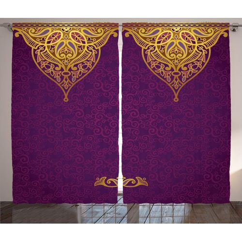  Ambesonne Purple Curtains, East Oriental Royal Palace Patterns with Bohemian Style Art Traditional Wedding, Living Room Bedroom Window Drapes 2 Panel Set, 108 W X 84 L inches, Purp