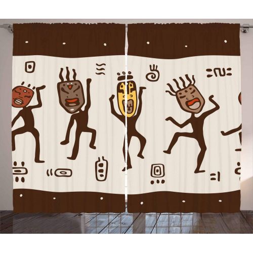  Ambesonne African Decorations Curtains, Exotic African Tribal Patterns with Sun and Infinity Symbols Cultural Impressions, Living Room Bedroom Decor, 2 Panel Set, 108 W X 84 L inch