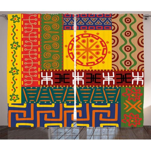  Ambesonne African Decorations Curtains, Exotic African Tribal Patterns with Sun and Infinity Symbols Cultural Impressions, Living Room Bedroom Decor, 2 Panel Set, 108 W X 84 L inch