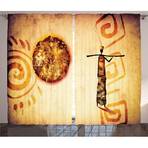  Ambesonne African Decorations Curtains, Exotic African Tribal Patterns with Sun and Infinity Symbols Cultural Impressions, Living Room Bedroom Decor, 2 Panel Set, 108 W X 84 L inch