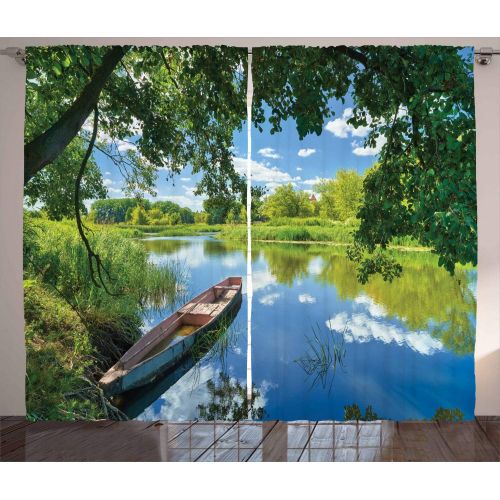  Ambesonne Shutters Decor Collection, Old Window at A Farm with Pile of Firewood Holiday Villa Rural Tranquil Scene Picture, Living Room Bedroom Curtain 2 Panels Set, 108 X 84 Inche