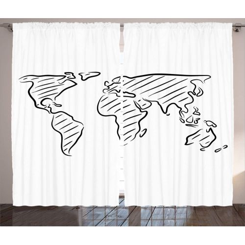  Ambesonne Wanderlust Decor Curtains, Map of World Different Spices Design with Food Symbols Bohemian Style Artwork, Living Room Bedroom Decor, 2 Panel Set, 108 W X 84 L inches