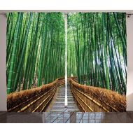 Ambesonne Jungle Curtains Decor, Tropical Nature Bridge Over Tree Bamboo Exotic Landscape Zen Spa Yoga Design, Living Room Bedroom Window Drapes 2 Panel Set, 108 W X 84 L Inches, G