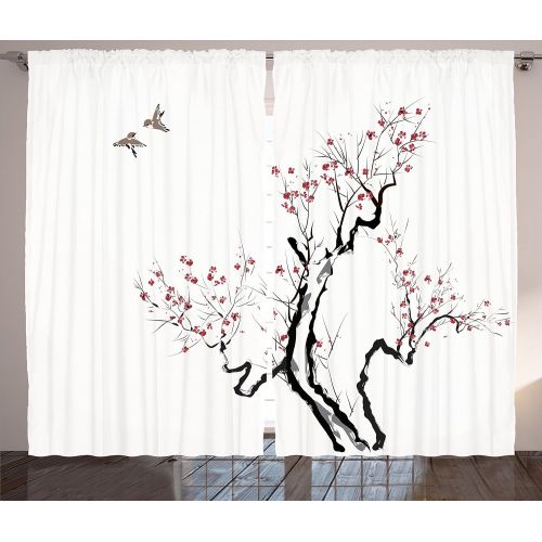  Ambesonne Girly Decor Curtains, Girl with Floral Umbrella and Dress Walking with Butterflies Inspirational Artsy Print, Living Room Bedroom Decor, 2 Panel Set, 108 W X 84 L inches,