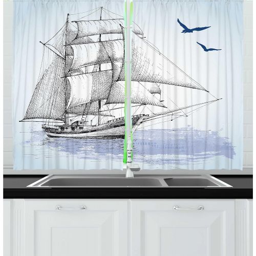  Ambesonne Kitchen Decor Collection, Cats Tea and Sweets Coffee Morning Muffins Milk Bread Home Cafe Cartoon Doodle Art, Window Treatments for Kitchen Curtains 2 Panels, 55X39 Inche