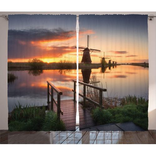  Ambesonne Fantasy World Decor Curtains, Illustration of Three Headed Fire Breathing Dragon Large Monster Gothic Theme, Living Room Bedroom Decor, 2 Panel Set, 108 W X 84 L inches,