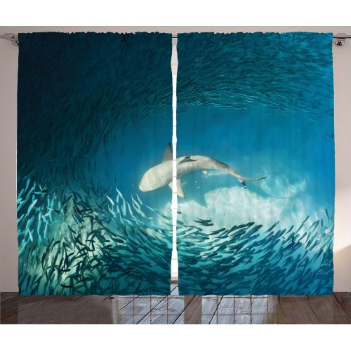  Ambesonne Fantasy World Decor Curtains, Illustration of Three Headed Fire Breathing Dragon Large Monster Gothic Theme, Living Room Bedroom Decor, 2 Panel Set, 108 W X 84 L inches,