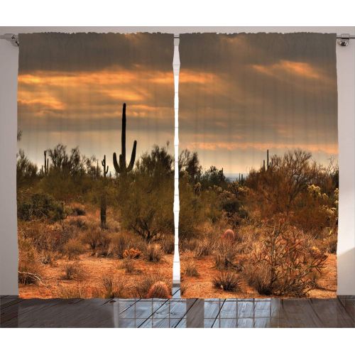  Ambesonne Saguaro Cactus Decor Curtains, Dramatic Shady Desert View with a Storm Clouds Western Arizona Photo, Window Drapes 2 Panel Set for Living Room Bedroom, 108 W X 90 L inche