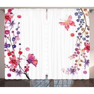 Ambesonne Bedroom Curtains Butterflies Decorations, Floral Art with Butterfly Magic of Believing Hope Exotic Healing Power, Living Room Bedroom 2 Panels Set, 108 X 84 inches, Pink