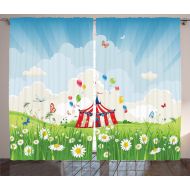 Ambesonne Circus Decor Curtains, Canvas Tent Circus Stage Performing Theater Jokes Clown Cheerful Night Theme Print, Window Treatments for Kids Girls Boys Bedroom 2 Panels Set, 108