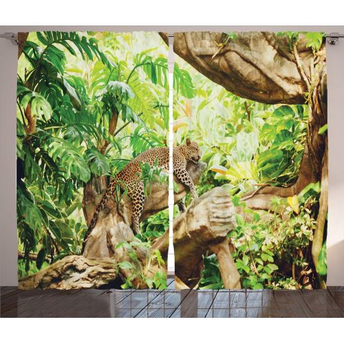  Ambesonne Animal Print Curtains Safari Decor, Illustration of Tropic African Giraffes Tallest Neck Animal Mammal in Retro Vintage Print, Living Room Bedroom 2 Panels Set, 108 X 84