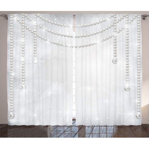  Pearls Decor Curtain by Ambesonne, Diamonds Stones and Pearls Necklace Hanging Digital Printed Image Bridal Decor Art, Window Drapes 2 Panel Set for Living Room Bedroom, 108 x 84 I
