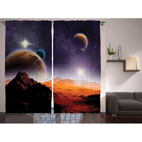  Ambesonne Wanderlust Decor Curtains, Animal Map of The World for Children and Kids Cartoon Mountains Forests, Living Room Bedroom Decor, 2 Panel Set, 108 W X 84 L inches