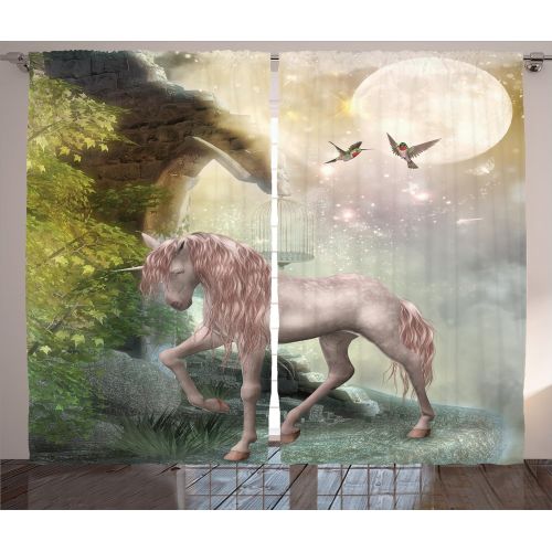  Ambesonne Wanderlust Decor Curtains, Animal Map of The World for Children and Kids Cartoon Mountains Forests, Living Room Bedroom Decor, 2 Panel Set, 108 W X 84 L inches
