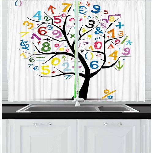  Ambesonne Mathematics Classroom Decor Kitchen Curtains by, Dark Blackboard Word Math Equations Geometry Axis, Window Drapes 2 Panel Set for Kitchen Cafe, 55 W X 39 L Inches, Dark B