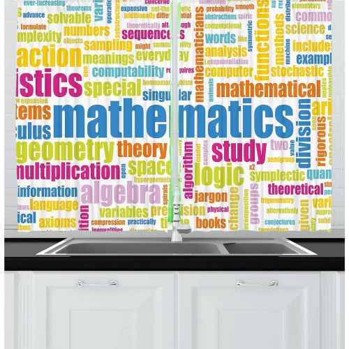  Ambesonne Mathematics Classroom Decor Kitchen Curtains by, Dark Blackboard Word Math Equations Geometry Axis, Window Drapes 2 Panel Set for Kitchen Cafe, 55 W X 39 L Inches, Dark B