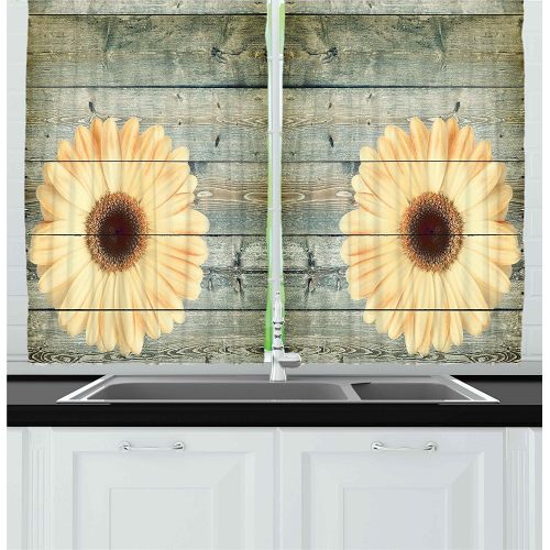  Ambesonne Kitchen Decor Collection, Tropical Floral Flamingo Pineapple Hawaiian Flowers Bananas Triangles Retro Style, Window Treatments for Kitchen Curtains 2 Panels, 55X39 Inches