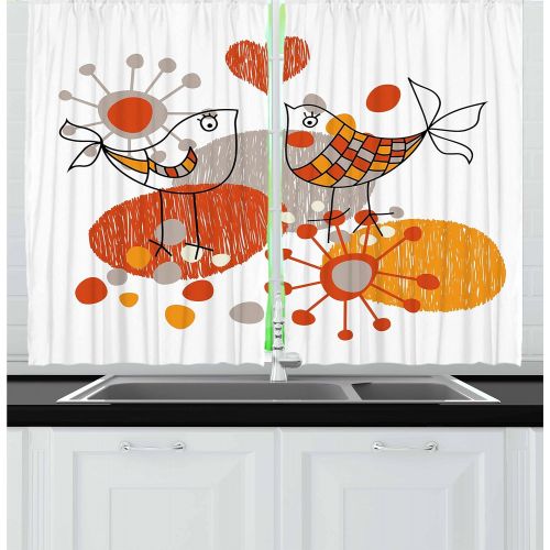  Ambesonne Kitchen Decor Collection, Owl at Tea Party Bird with Lemon Cupcakes and Teacups Vintage Design Border Art, Window Treatments for Kitchen Curtains 2 Panels, 55X39 Inches,