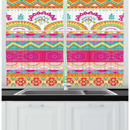  Ambesonne Kitchen Decor Collection, Owl at Tea Party Bird with Lemon Cupcakes and Teacups Vintage Design Border Art, Window Treatments for Kitchen Curtains 2 Panels, 55X39 Inches,