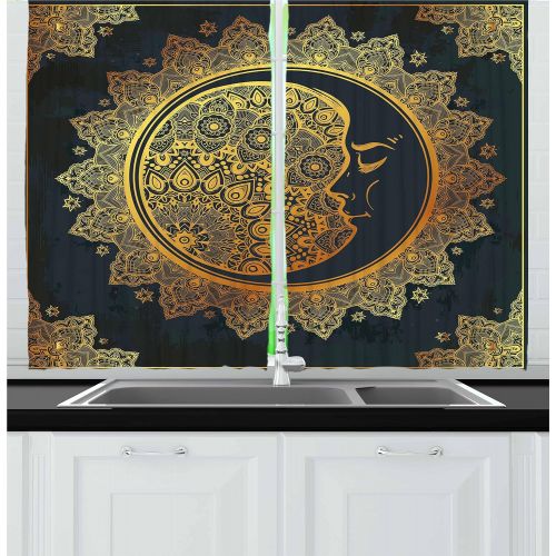  Ambesonne Kitchen Decor Collection, Owl at Tea Party Bird with Lemon Cupcakes and Teacups Vintage Design Border Art, Window Treatments for Kitchen Curtains 2 Panels, 55X39 Inches,
