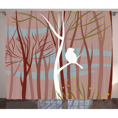  Dining Room Curtains Farm House Decor by Ambesonne, Sunset in Dark Pine Forest Autumn Foggy Scene with Sunbeams Trunks Shadow, Living Room Bedroom Decor, 2 Panel Set, 108 W X 90 L