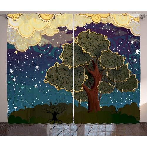  Dining Room Curtains Farm House Decor by Ambesonne, Sunset in Dark Pine Forest Autumn Foggy Scene with Sunbeams Trunks Shadow, Living Room Bedroom Decor, 2 Panel Set, 108 W X 90 L