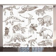 Ambesonne Jurassic Curtains, Arrangement of Various Dinosaurs Illustrations Skeleton Biology Historic, Living Room Bedroom Window Drapes 2 Panel Set, 108 W X 84 L Inches, Dark Brow