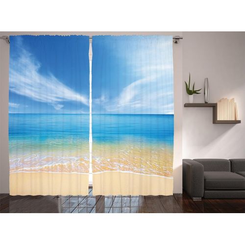  Ambesonne Ocean Decor Collection, Sand Beach in Summer at a Hot Island with Clean Sky and Sea Picture, Window Treatments, Living Room Bedroom Curtain 2 Panels Set, 108 X 84 Inches,