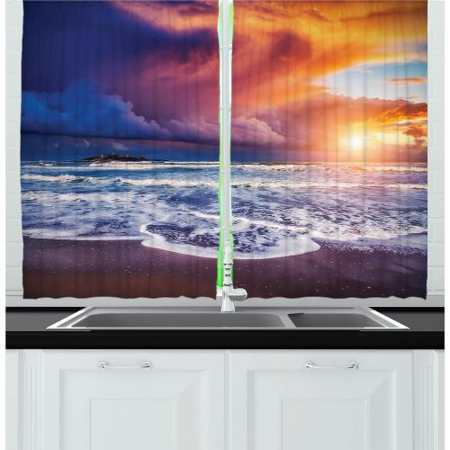  Ambesonne Western Kitchen Curtains, Galloping Running Horses in Desert Two Cowboys Roping Dusty Wild Rural Countryside, Window Drapes 2 Panel Set for Kitchen Cafe, 55 W X 39 L Inch