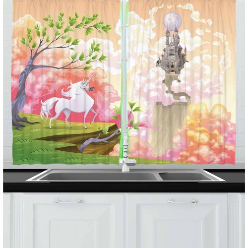  Ambesonne Western Kitchen Curtains, Galloping Running Horses in Desert Two Cowboys Roping Dusty Wild Rural Countryside, Window Drapes 2 Panel Set for Kitchen Cafe, 55 W X 39 L Inch