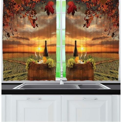  Ambesonne Western Kitchen Curtains, Galloping Running Horses in Desert Two Cowboys Roping Dusty Wild Rural Countryside, Window Drapes 2 Panel Set for Kitchen Cafe, 55 W X 39 L Inch