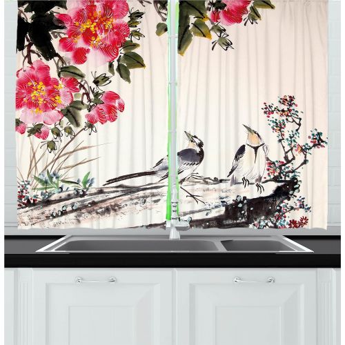  Ambesonne Western Kitchen Curtains, Galloping Running Horses in Desert Two Cowboys Roping Dusty Wild Rural Countryside, Window Drapes 2 Panel Set for Kitchen Cafe, 55 W X 39 L Inch