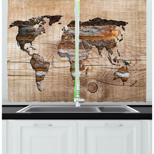  Ambesonne Western Kitchen Curtains, Galloping Running Horses in Desert Two Cowboys Roping Dusty Wild Rural Countryside, Window Drapes 2 Panel Set for Kitchen Cafe, 55 W X 39 L Inch