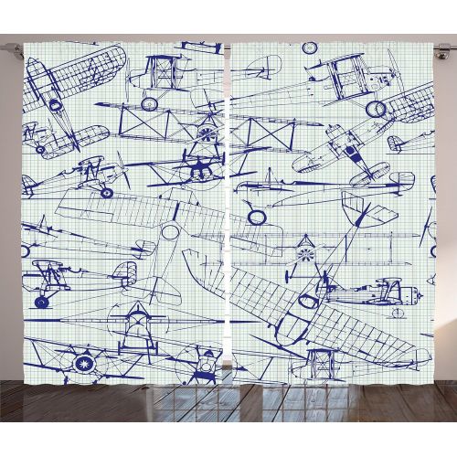  Ambesonne Airplane Curtains by, Old Airplane Drawings Classic Dated Flight Vintage Style Nostalgic Jets, Living Room Bedroom Window Drapes 2 Panel Set, 108 W X 84 L Inches, Violet