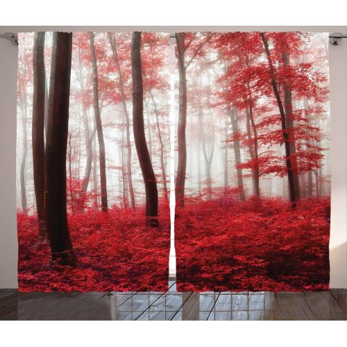  Ambesonne Gothic Decor Collection, Path on the Gothic Forest Trees Foggy Mysterious Nature Monochrome Art, Living Room Bedroom Curtain 2 Panels Set, 108 X 84 Inches, Cloudy Gray