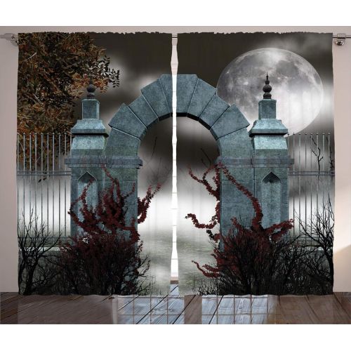  Ambesonne Gothic Decor Collection, Path on the Gothic Forest Trees Foggy Mysterious Nature Monochrome Art, Living Room Bedroom Curtain 2 Panels Set, 108 X 84 Inches, Cloudy Gray