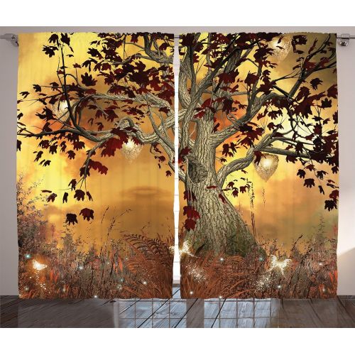  Ambesonne Wooden Curtains 2 Panel Set by, Brown Old Hardwood Floor Plank Grunge Lodge Garage Loft Natural Rural Graphic Artsy Print, Living Room Bedroom Decor, 108 W X 90 L Inches,