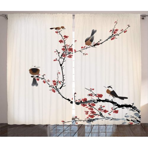  Ambesonne Tropical Decor Curtains, Paradise Beach with Hammock and Coconut Palm Trees Horizon Coast Vacation Scenery, Living Room Bedroom Window Drapes 2 Panel Set, 108 W X 108 L I