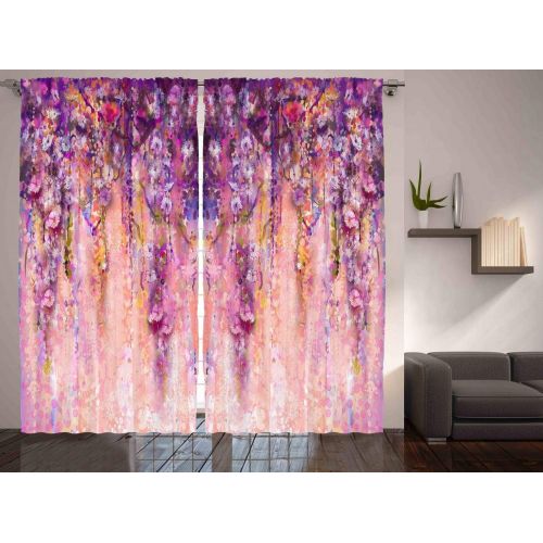  Ambesonne Tropical Decor Curtains, Paradise Beach with Hammock and Coconut Palm Trees Horizon Coast Vacation Scenery, Living Room Bedroom Window Drapes 2 Panel Set, 108 W X 108 L I
