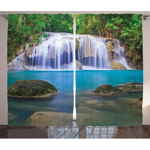  Ambesonne Forest Decor Curtains by, Enchanted Woodland Foliage in Deep Tropical Jungle at Southeast Asian Landscape, Living Room Bedroom Window Drapes 2 Panel Set, 108W X 63L Inche