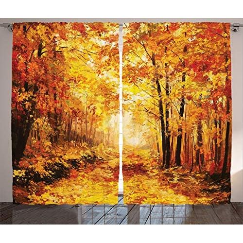  Ambesonne Country Decor Curtains 2 Panel Set by, Pale Shaded Autumn in the Forest Pastoral Calm Simple Life Nature Paint Away Art Theme, Living Room Bedroom Decor, 108 W X 84 L Inc