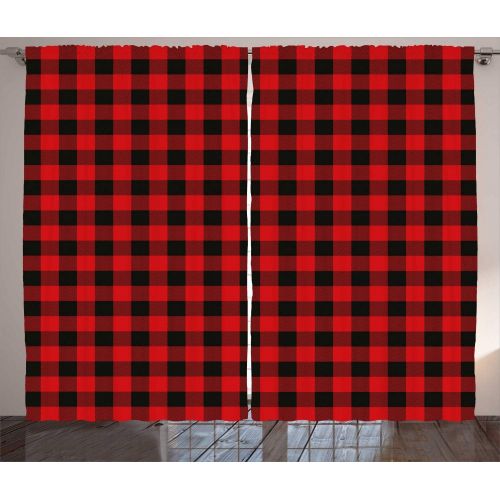  Ambesonne Plaid Curtains, Lumberjack Fashion Buffalo Style Checks Pattern Retro Style with Grid Composition, Living Room Bedroom Window Drapes 2 Panel Set, 108 W X 63 L Inches, Sca